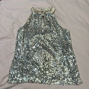 Elie Tahari Dressy Hope Blouse Gold Sequin Keyhole Tank Top Size S/P MSRP $178
